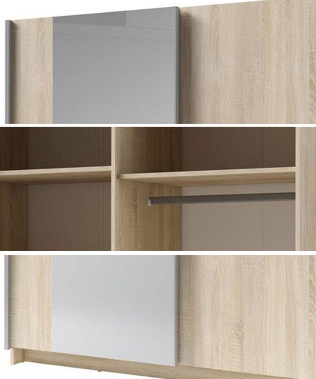 SCHWEBETÜRENSCHRANK Gozo Sonoma Eiche / Spiegel 150 / 62 / 198cm - Grau/Sonoma Eiche, Glas/Holz (150/198/62cm) - Feldmann-Wohnen