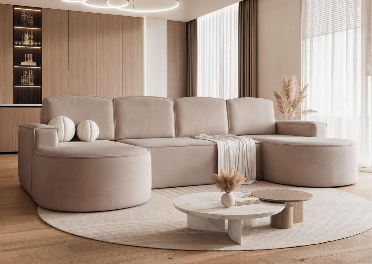 WOHNLANDSCHAFT U-Form mit Schlaffunktion, Braun - Braun, Textil (316/88/157cm) - Idohome