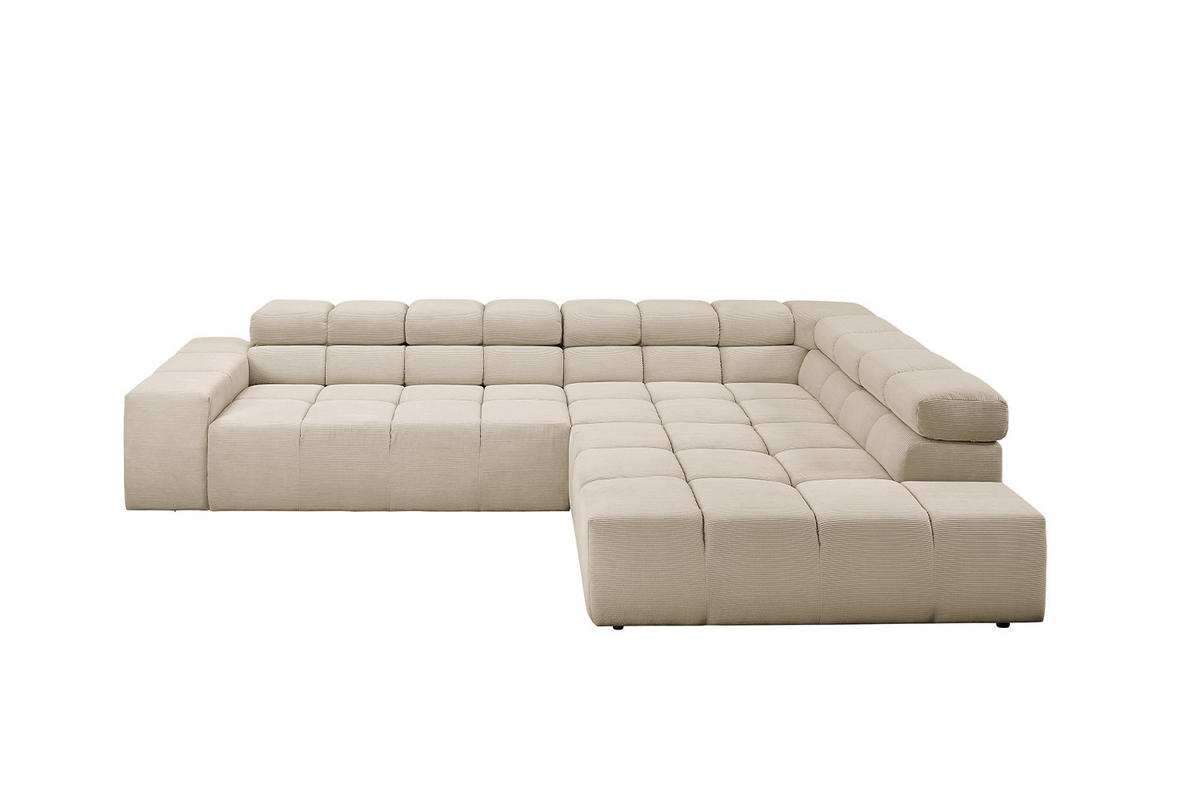 ECKSOFA MIT MOTORISCHEM SITZVORZUG NEVADA Beige Cord - Beige/Schwarz, Kunststoff/Textil (319/215cm) - KAWOLA
