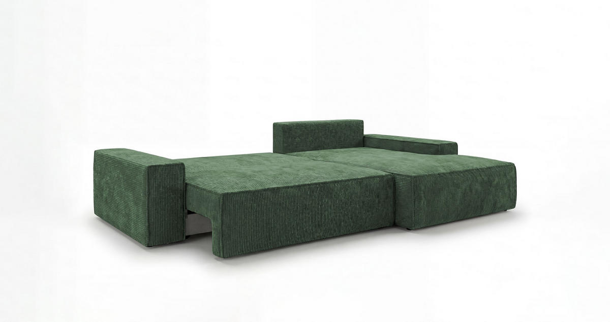ROHOVÁ pohovka VERONA pravá zelená manšestr Poso 14 - funkce spaní, úložný prostor - zelená barva, textil (280/184cm) - Cornero