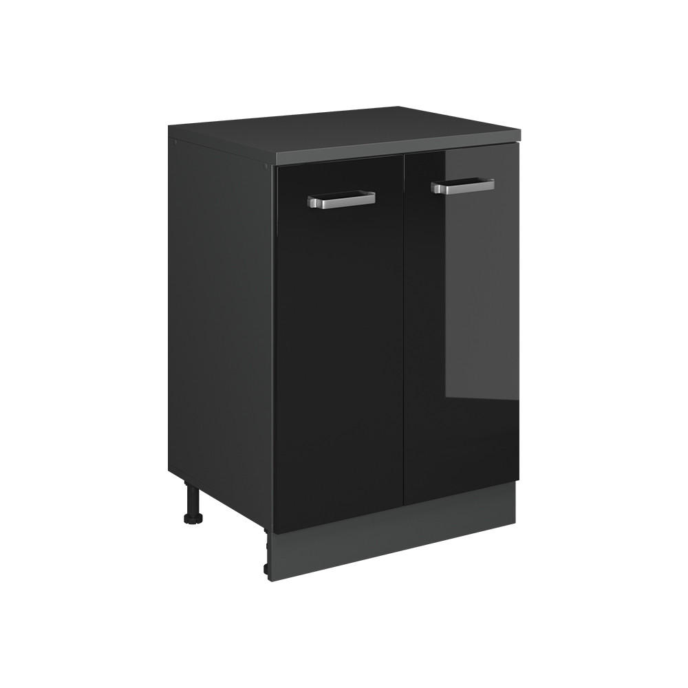 KÜCHENSCHRANK FÜR DACHSCHRÄGEN R-Line, Schwarz Hochglanz, 60 cm ohne Schräge mit 2 Türen - Schwarz Hochglanz/Anthrazit, Holzwerkstoff (60/83.8/46cm) - Vicco