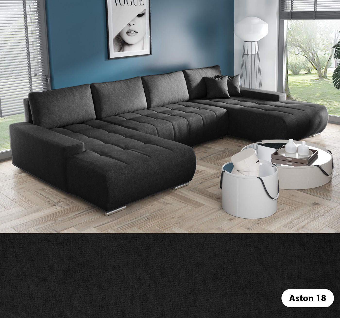 ECKSOFA U Form Bonari U, Schwarz - Grau, Textil (185/85/350cm) - Meblito