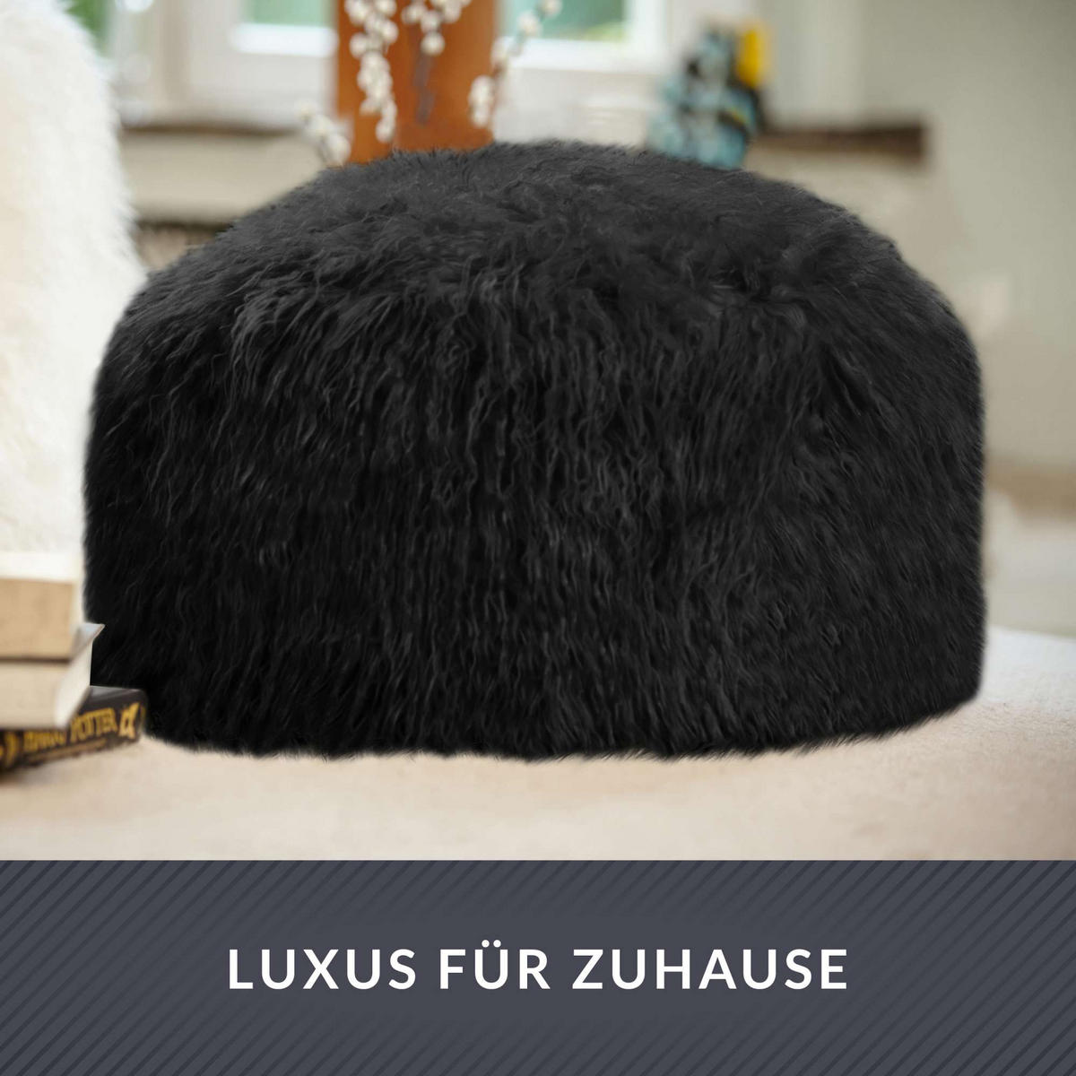 SITZSACK-HOCKER Pouf "FELLOPTIK" 45x25cm - Schwarz, Textil (45/25/45cm) - Green Bean