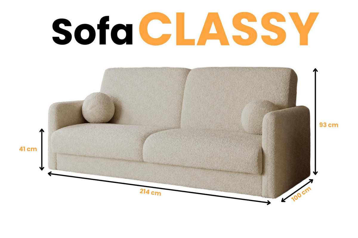 SOFA CLASSY 214cm breit in Boucle Ecru - Ecru, Holz/Holzwerkstoff (214/93/100cm) - Deine Möbel 24