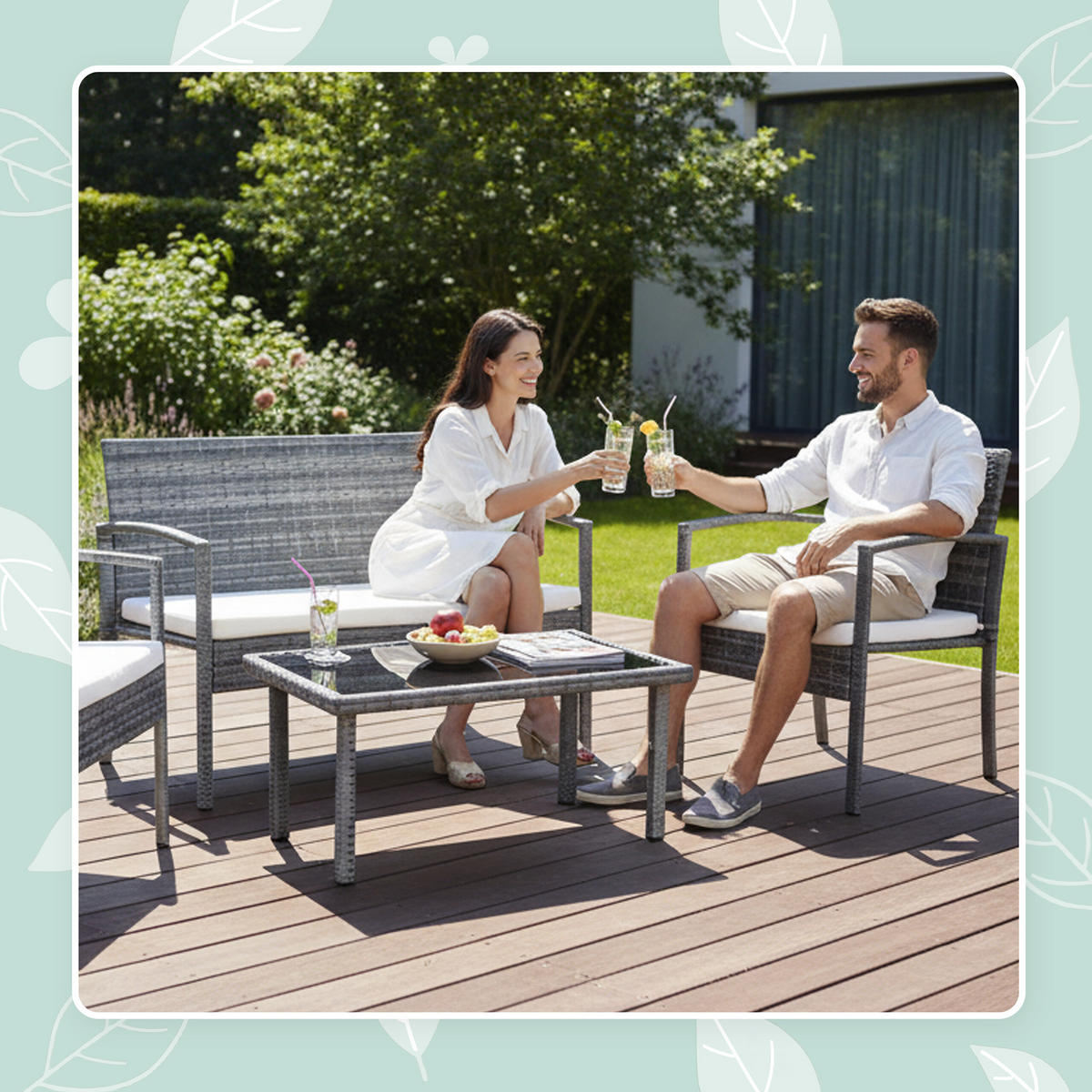 4-TLG.GARTENMÖBEL-SET - Grau, Glas/Kunststoff - Relaxdays