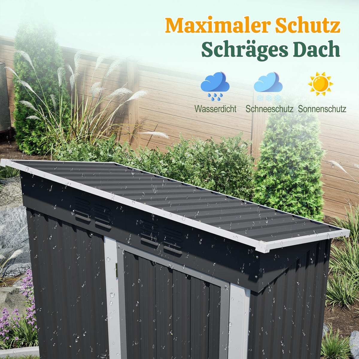 GERÄTEHAUS 152.2/83.6/182 cm Schwarz mit abschließbarer Metalltür, Ohne Fenster - Schwarz, Metall (83.6/182/152.2cm) - Oxeza