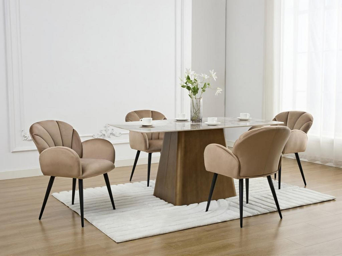 STUHL mit Armlehnen 6er-Set - Samt & schwarzes Metall - Beige - LANSENA - Beige, Textil (65/81/56cm) - Pascal Morabito