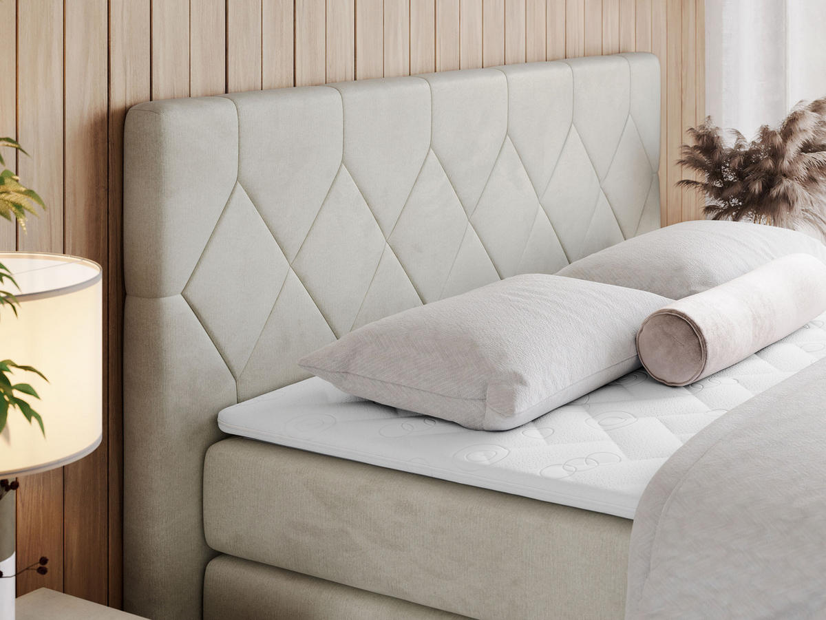 BOXSPRINGBETT KING EIGAR 200/200 Beige Velvet - H3 - Beige, Holz/Textil (200/200cm) - MKS