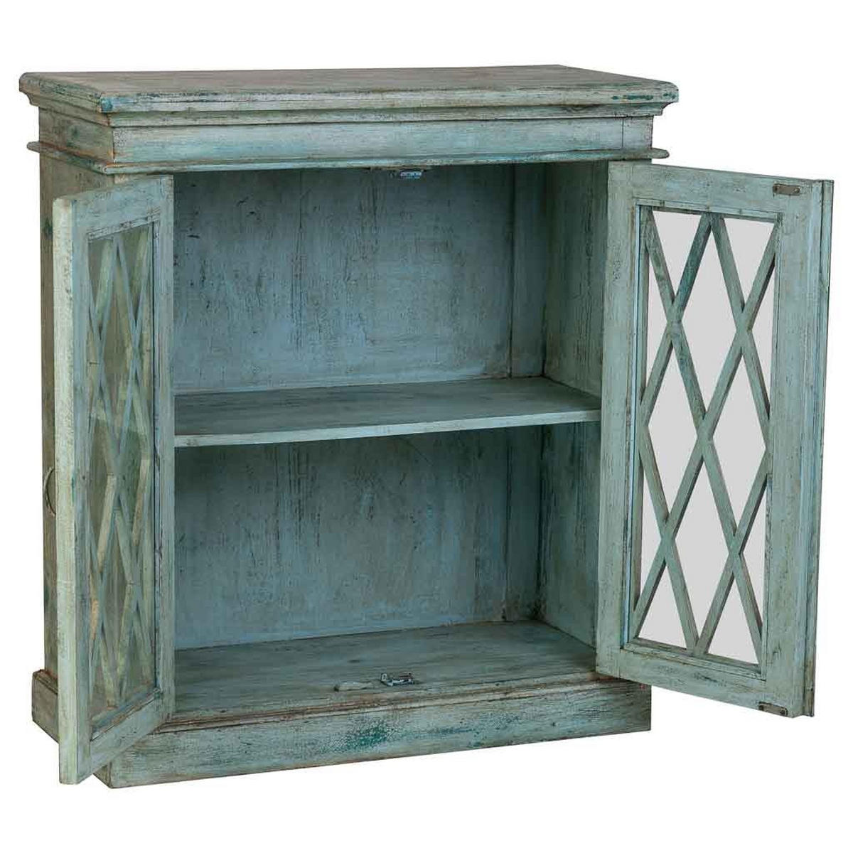 SIDEBOARD aus Holz und Glas mit 2 Türen 90x40x100 cm - Blau, Holz (90/100/40cm) - Wanderlust