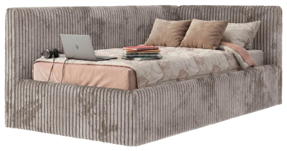 POLSTERBETT TILVO 90/200 - Hellbraun Cord - Schaumstoffmatratze - Rechts - Hellbraun, Textil (200/90cm) - MKS
