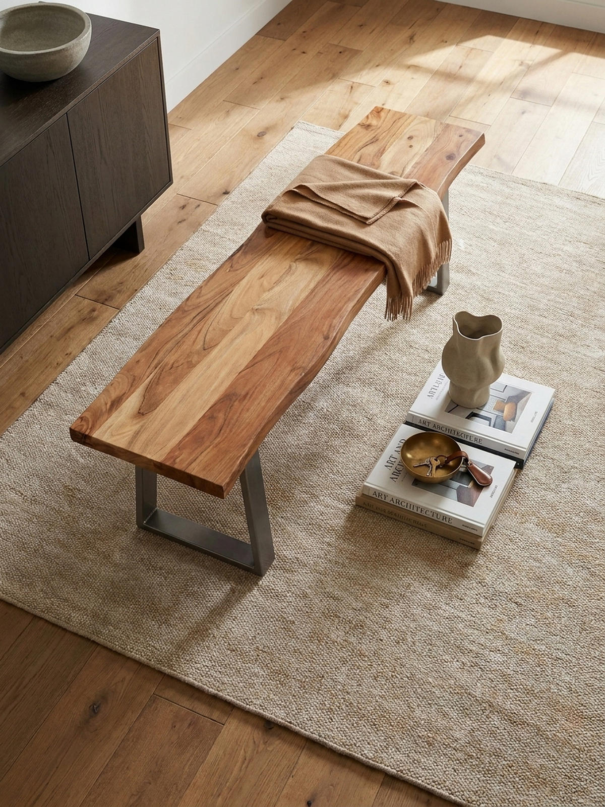 ESSZIMMERBANK Massivholz Metall Baumkante Chromgestell, Akazie 160x40x46 cm - Silberfarben/Braun, Holz/Metall (160/46/40cm) - KADIMA DESIGN