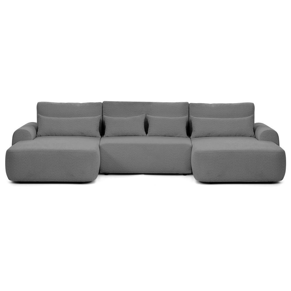 WOHNLANDSCHAFT Oliver mit Schlaffunktion, Dunkelgrau, Bouclé-Stoff - Dunkelgrau/Schwarz, Holzwerkstoff (355/87/160cm) - Beautysofa