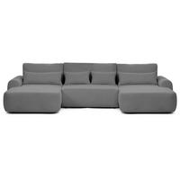 WOHNLANDSCHAFT Oliver mit Schlaffunktion, Dunkelgrau, Bouclé-Stoff - Dunkelgrau/Schwarz, Holzwerkstoff (355/87/160cm) - Beautysofa