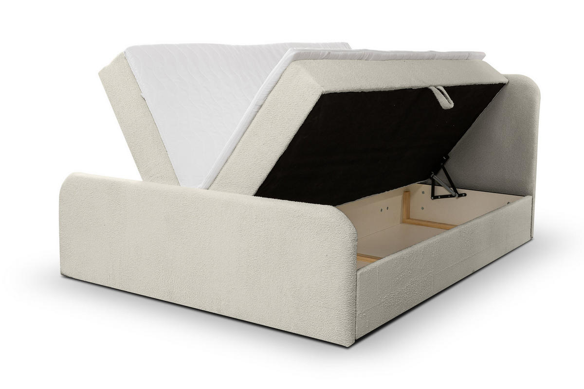 BOXBETT LAMBI mit 2 Bettkästen, 180x200, Farbe: Beige, Bouclé-Stoff, mit Bonell-Matratze inkl. Topper - Beige, Holz/Kunststoff (180/200cm) - VENASI MÖBEL