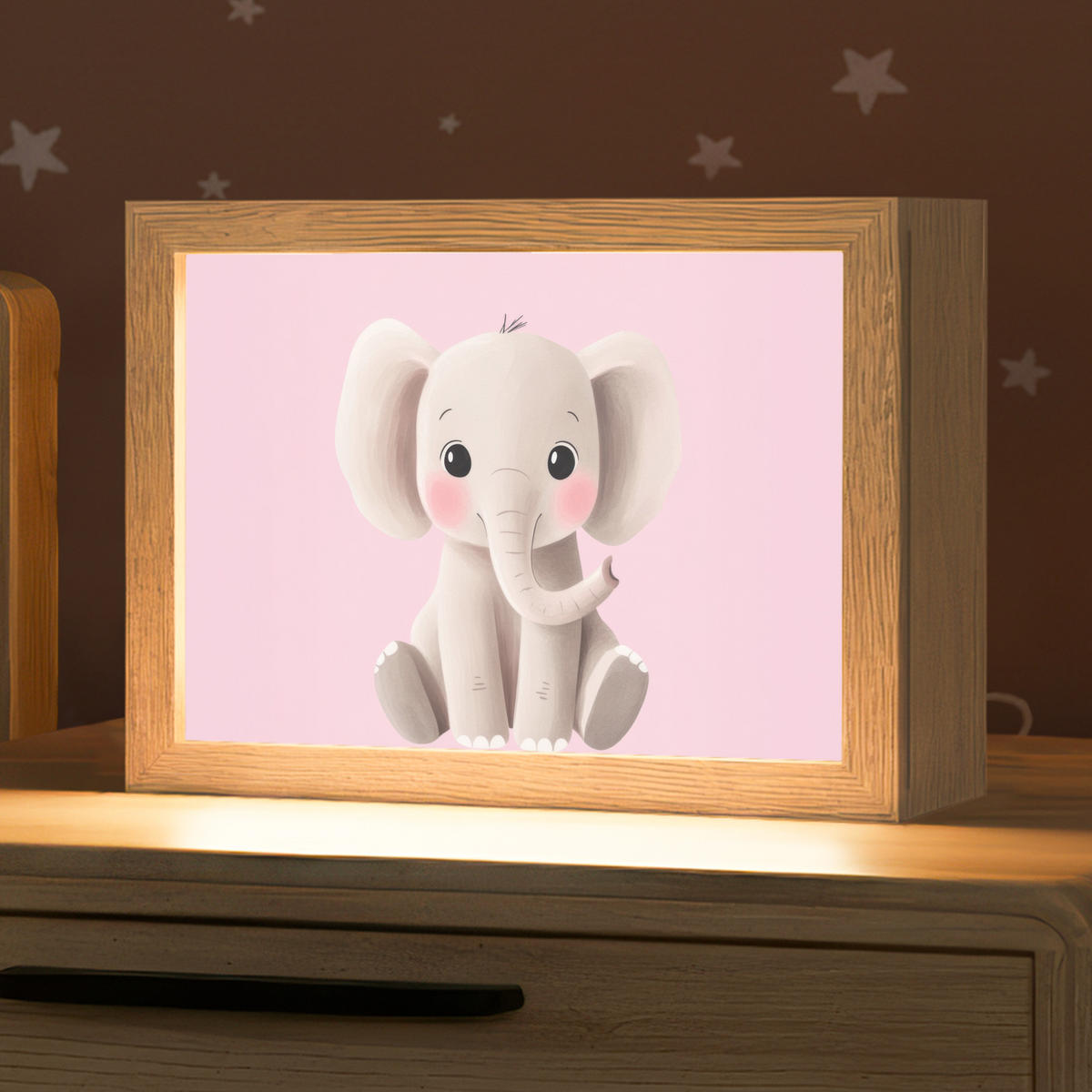 NACHTTISCHLAMPE Elefant - Baby - Rosa - Cartoon 20x15 cm - Rosa, Holzwerkstoff (8/20/15cm)