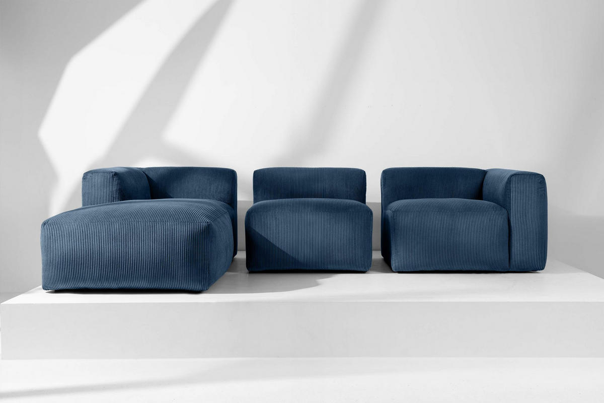 ECKMODULSOFA-LINKS BUFFO mit extrem weicher und bequemer Sitzfläche, Kordstoff, marineblau - Blau/Grün, Textil (297/180cm) - KONSIMO®