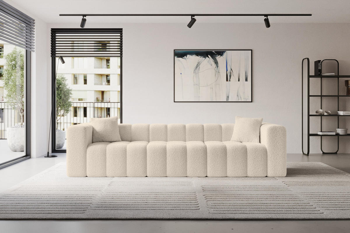 POHOVKA 3-MÍSTNÁ DONY-3 315x90x71 cm Tmavě béžová Buklé - kapučínová/černá, kompozitní dřevo/textil (315/71/90cm) - ALTDECOR