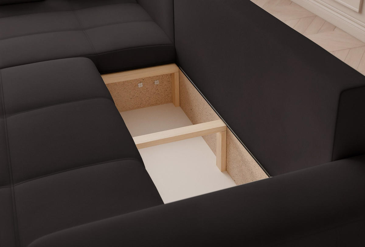 ECKSOFA XL Velours mit Bettkasten und Schlaffunktion - Schwarz, Holzwerkstoff/Textil (278/145cm) - Idohome