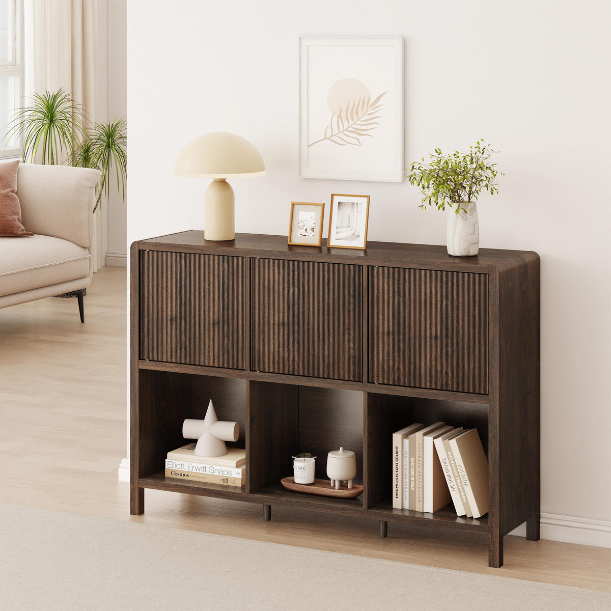KOMODA Lukkodso - barva vlašského ořechu, kompozitní dřevo (110/76.5/30cm) - [en.casa]