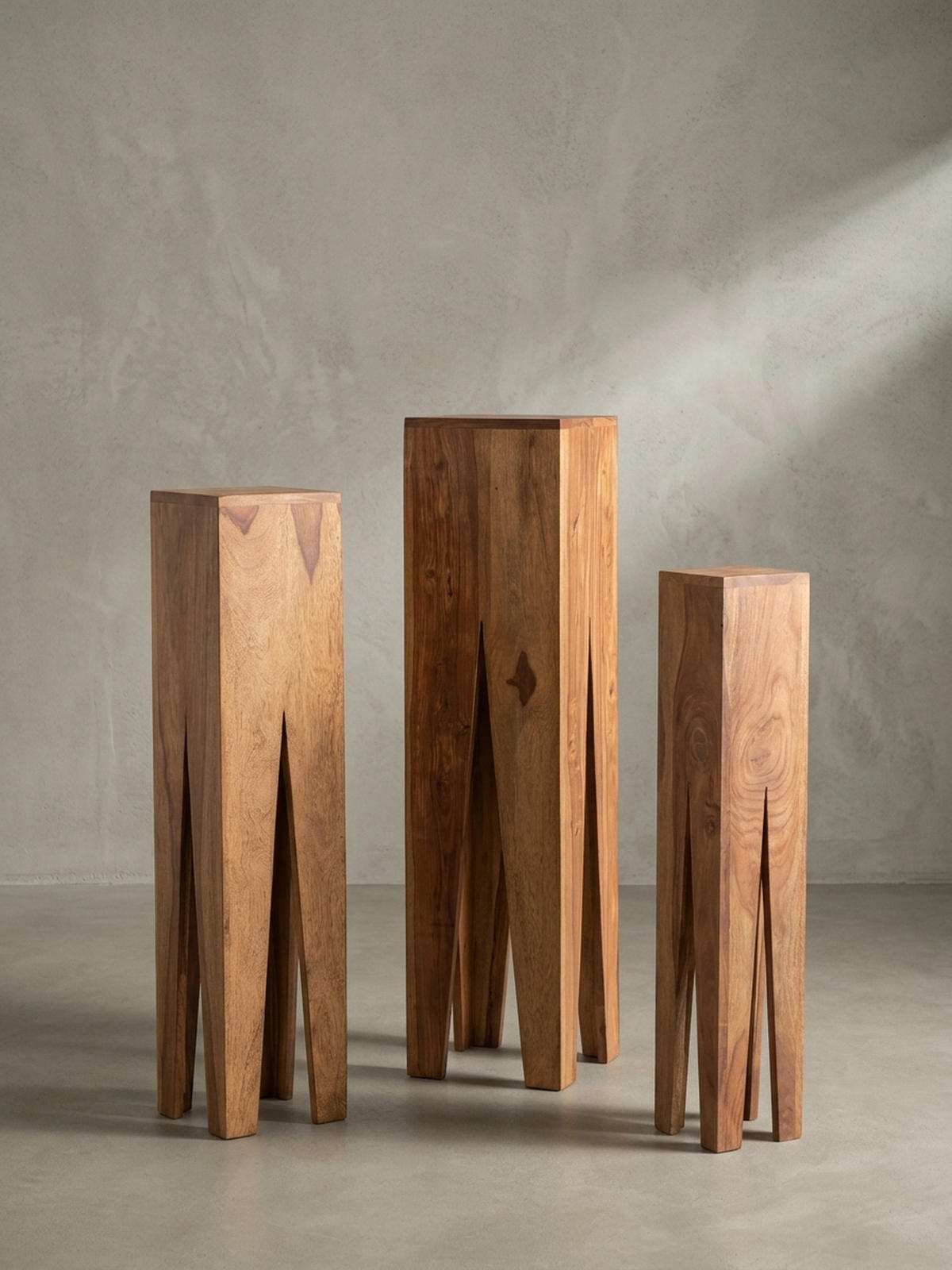 BEISTELLTISCH 3er Set Massivholz Handgefertigt Giraffenbeine, Beige 25x25x100 cm - Beige, Holz (25/25/100cm) - KADIMA DESIGN