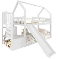 ETAGENBETT 90/200 cm in Weiß mit Stauraumtreppe und Rutsche - Weiß, Holz (90/200cm) - OKMYHOME