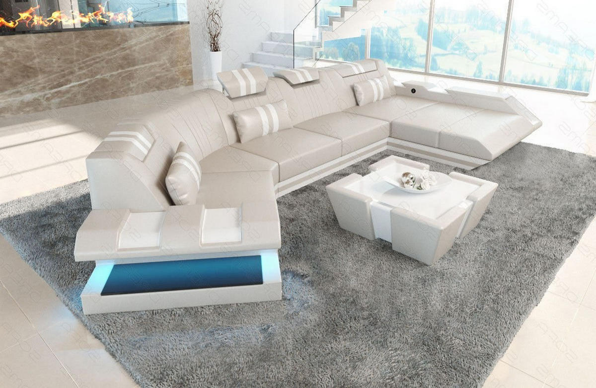 WOHNLANDSCHAFT Apollonia C - Beige, Leder (420/78/190cm) - Sofa Dreams