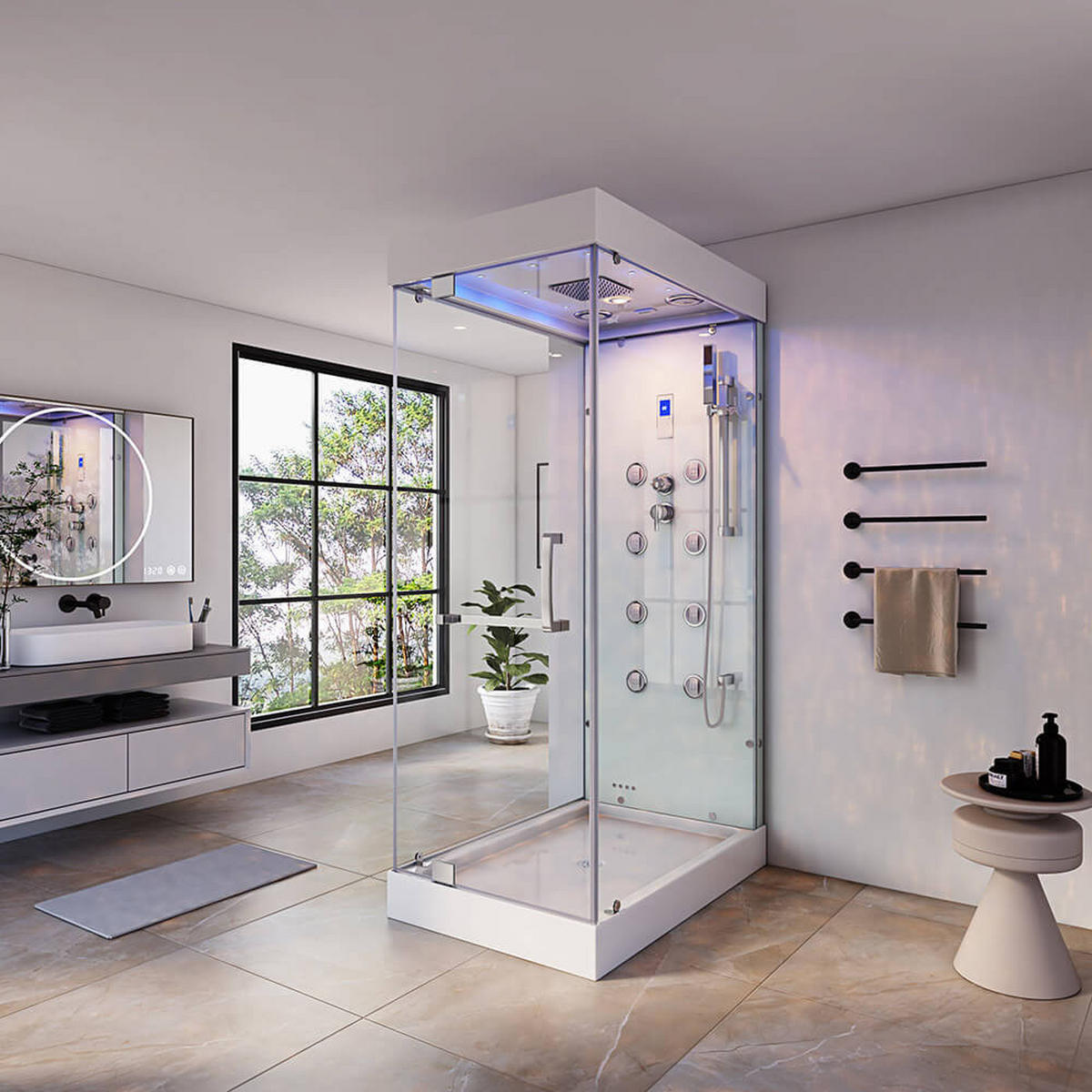 DAMPFDUSCHE DESIGN M - M - Weiß, Glas (120cm) - Home Deluxe