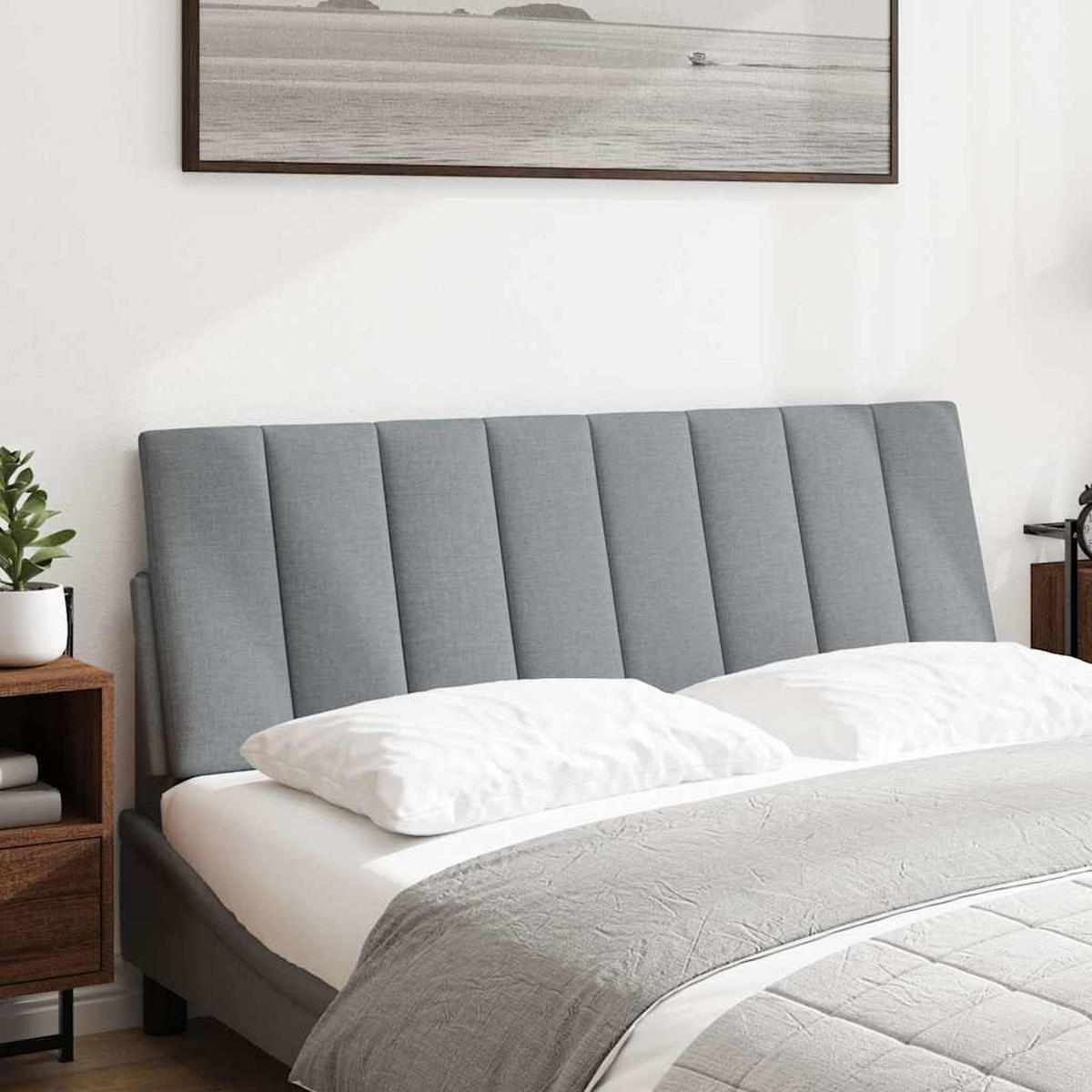 KOPFTEIL-KISSEN Hellgrau 140 Cm Stoff - Grau, Textil - vidaXL