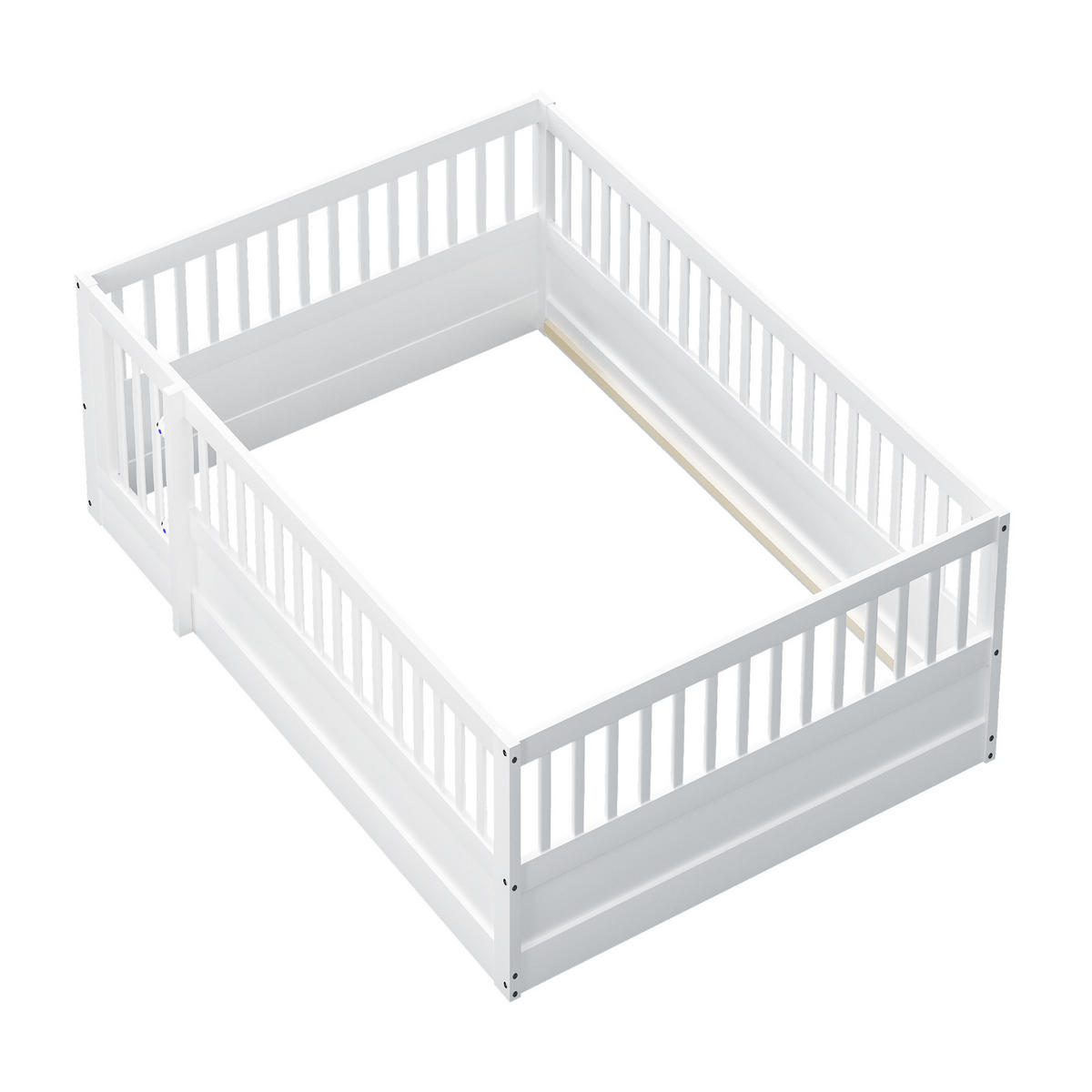 KINDERBETT aus Massivholz 140x200 cm in Weiß mit Zaun & Tür - Weiß, Holz (140/200cm) - Modfu