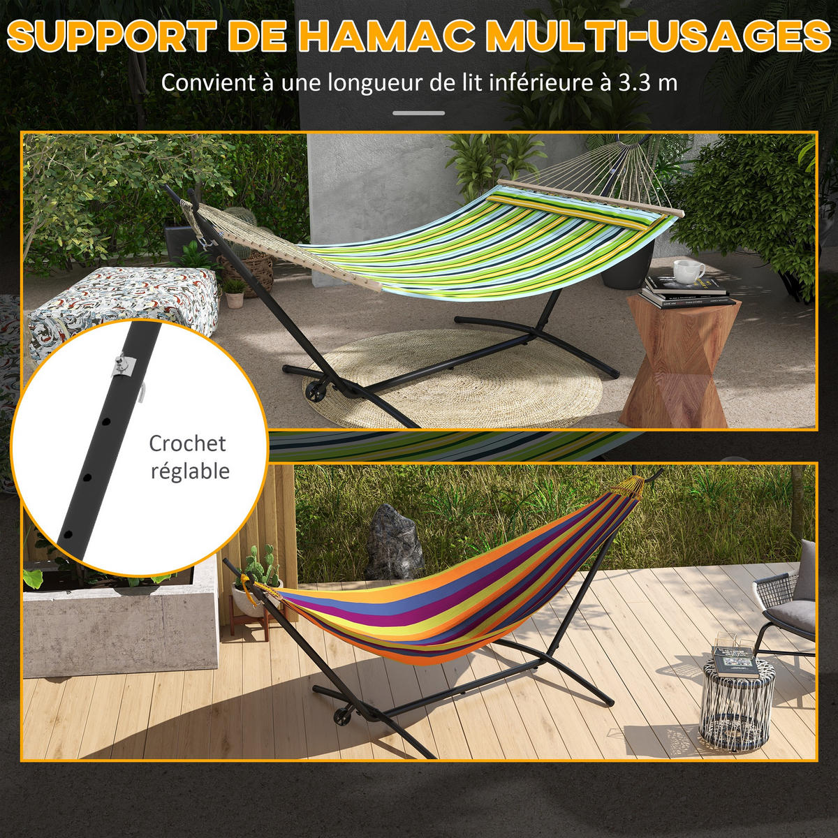 HÄNGEMATTENGESTELL DE-15250 höhenverstellbar (6 Stufen) Schwarz - Schwarz, Metall (290/120/115cm) - ComfortXL