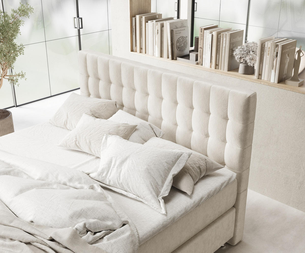 BOXSPRINGBETT Sorrento Ecru 160/200 cm mit Latex-Topper - Ecru/Silberfarben, Holz/Holzwerkstoff (160/200cm) - Maison de Reve