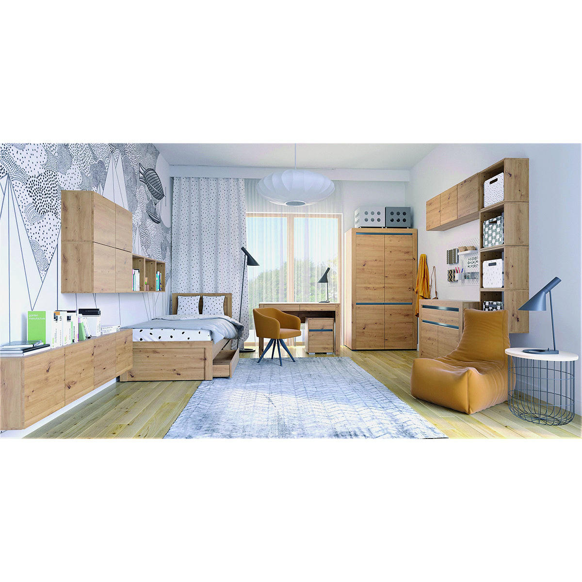 BETT 90/200 Kasla Holz und Anthrazitgrau - Grau, Holzwerkstoff (90/200cm) - Petits-meubles