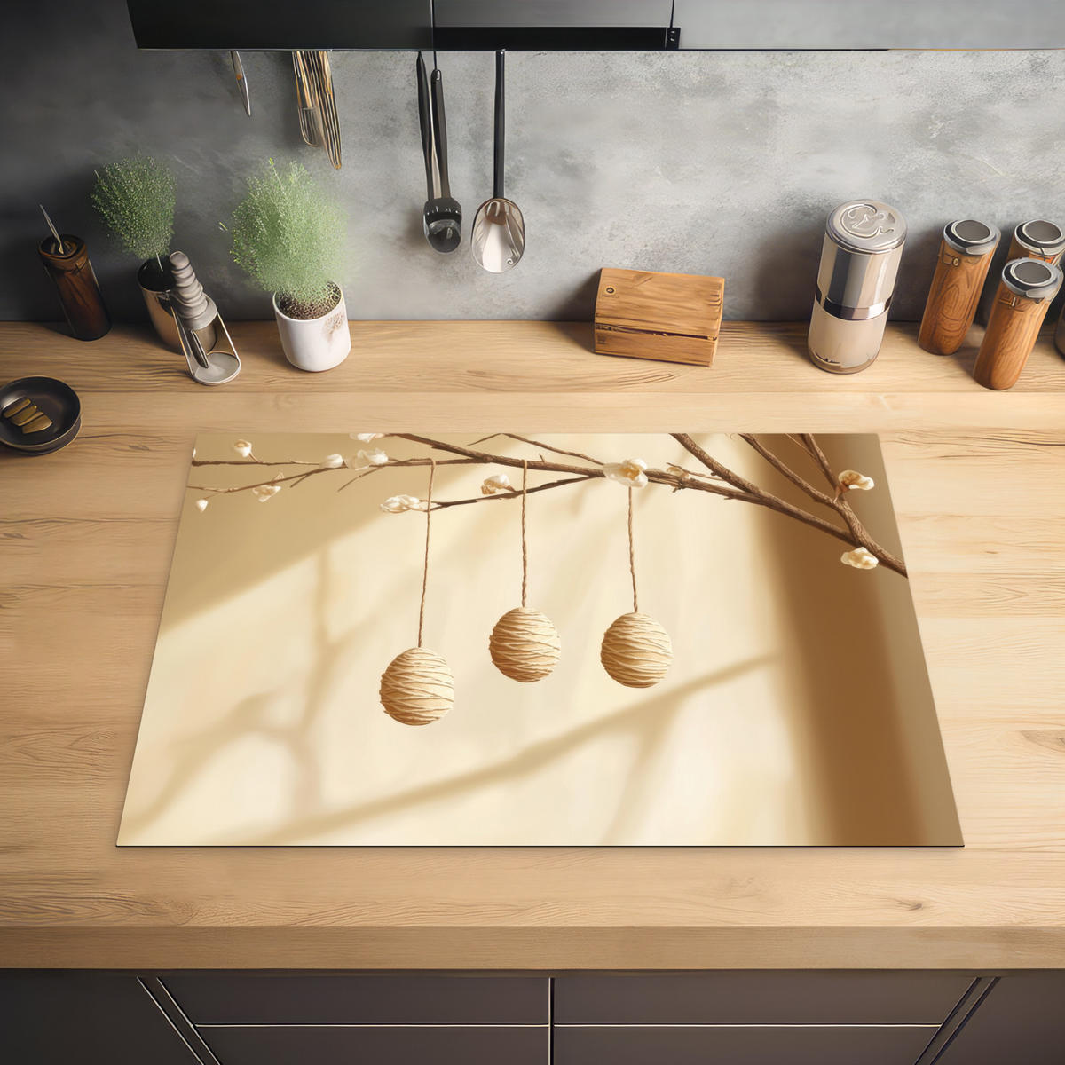 HERDABDECKPLATTE Beige - Osterkuchen - Eier Herdabdeckung Induktionsfeld 75x52 cm - Beige, Kunststoff (75/52/0.2cm) - MuchoWow