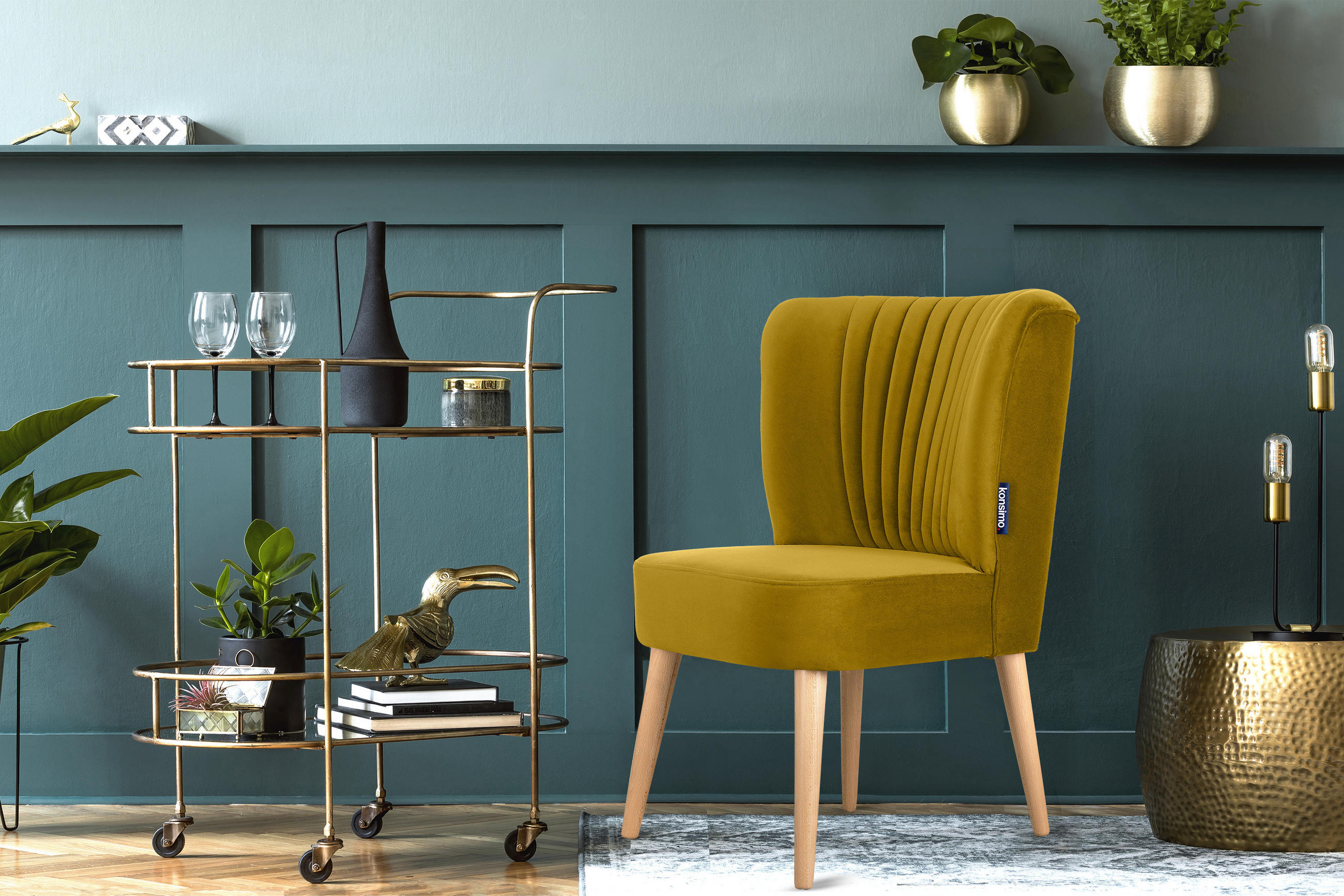 Thumbnail - Konsimo® Cocktailsessel, Gelb, Buche, Holz, Textil, 63x89x65 cm, Hergestellt in Europa, Wohnzimmer, Sessel, Polstersesse...