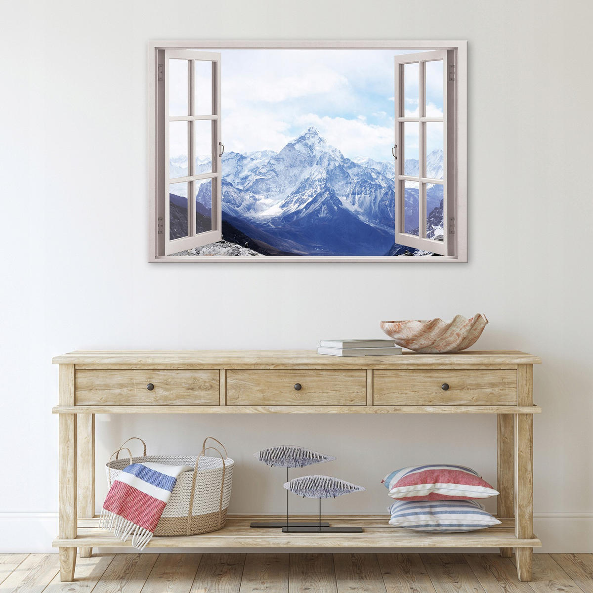 LEINWANDBILD Fenster Berge Bilder Modern 80x60 - Multicolor, Holzwerkstoff (80/60cm) - Wallarena