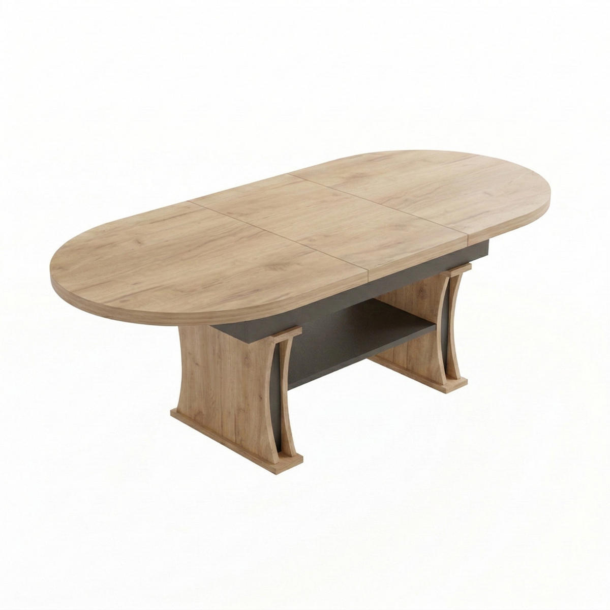 COUCHTISCH oval ausziehbar höhenverstellbar Ablage 130/80/60 cm - Eichefarben/Schwarz, Holzwerkstoff (80/130/60cm) - designimpex