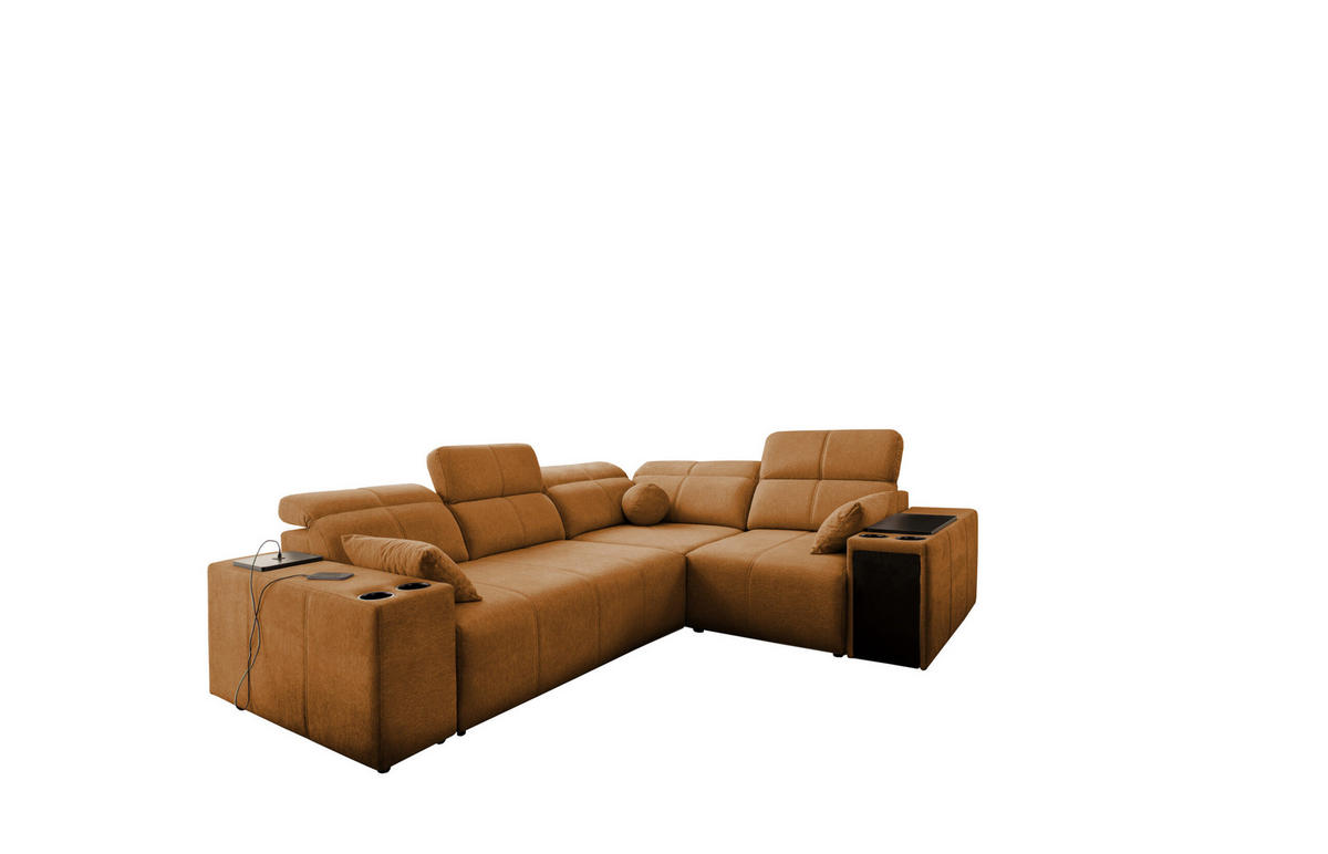 ECKSOFA Mit Schlaffunktion USB Und Verstellbarer Rückenlehne Mindy II Kupfer Rechts - Kupferfarben, Holz/Textil (288/219cm) - Kaiser Möbel