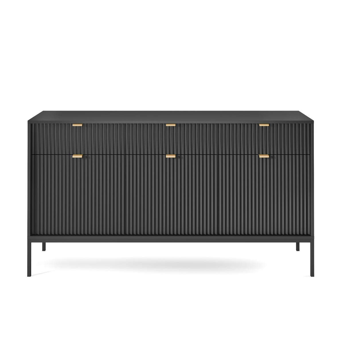 SIDEBOARD STELLARE 154/83/39 cm mit 3 Schubladen 3 Türen Schwarz - Schwarz, Holzwerkstoff (154/83/39cm) - MASSENO