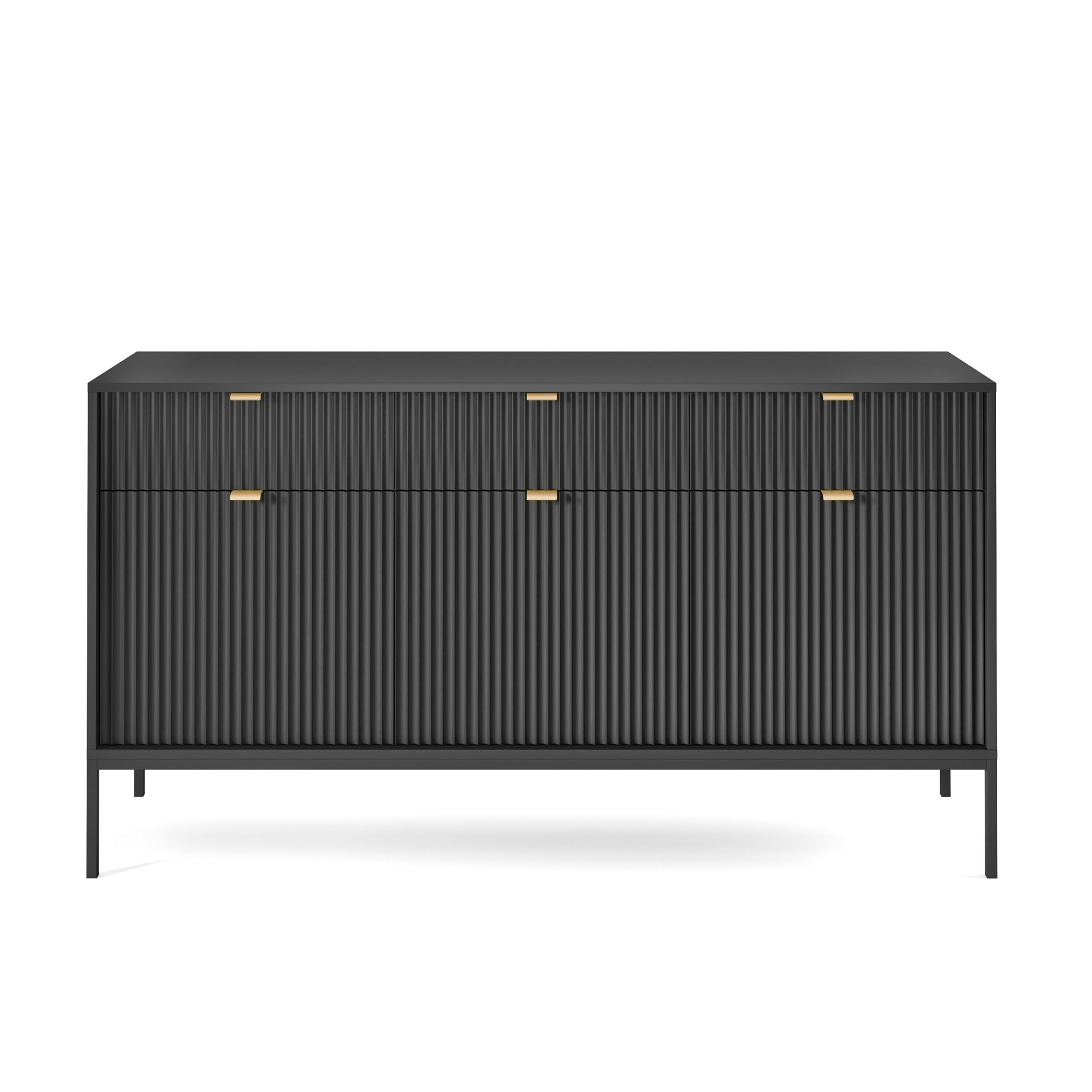 Thumbnail - Masseno Sideboard, Schwarz, Holzwerkstoff, 3 Schubladen, 154x83x39 cm, Wohnzimmer, Kommoden & Sideboards, Kommoden