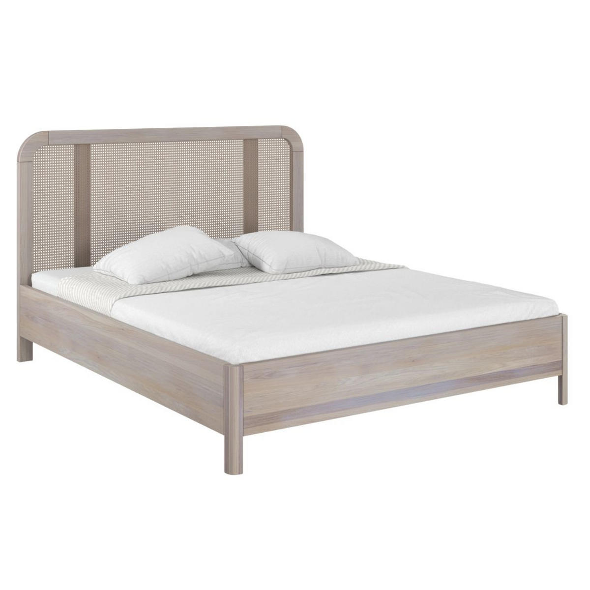 MASSIVHOLZBETT Harmark, Rattan - Kopfteil, Eiche gebleicht - geölt, 140x200 - Eiche Bianco, Holz/Buchenholz (140/200cm) - Skandica