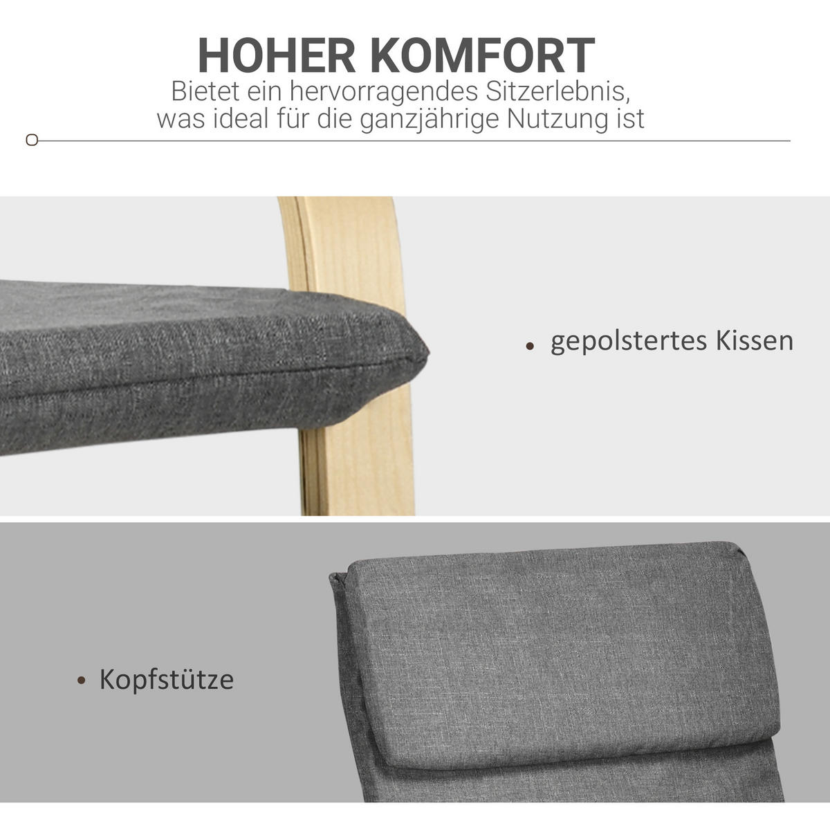 SESSEL mit Kopfstütze und Armlehnen, Bezug in Leinenoptik, Holzgestell, Grau - Dunkelgrau, Kunststoff (80/99/66.5cm) - HOMCOM