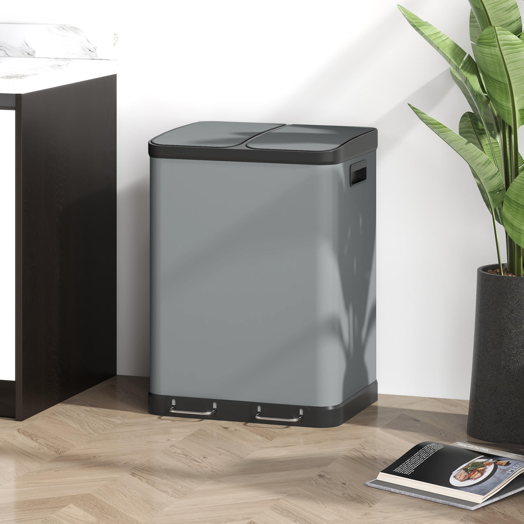 MÜLLEIMER 2 x 30L - Grau, Metall (39.5/67/48.8cm) - HOMCOM