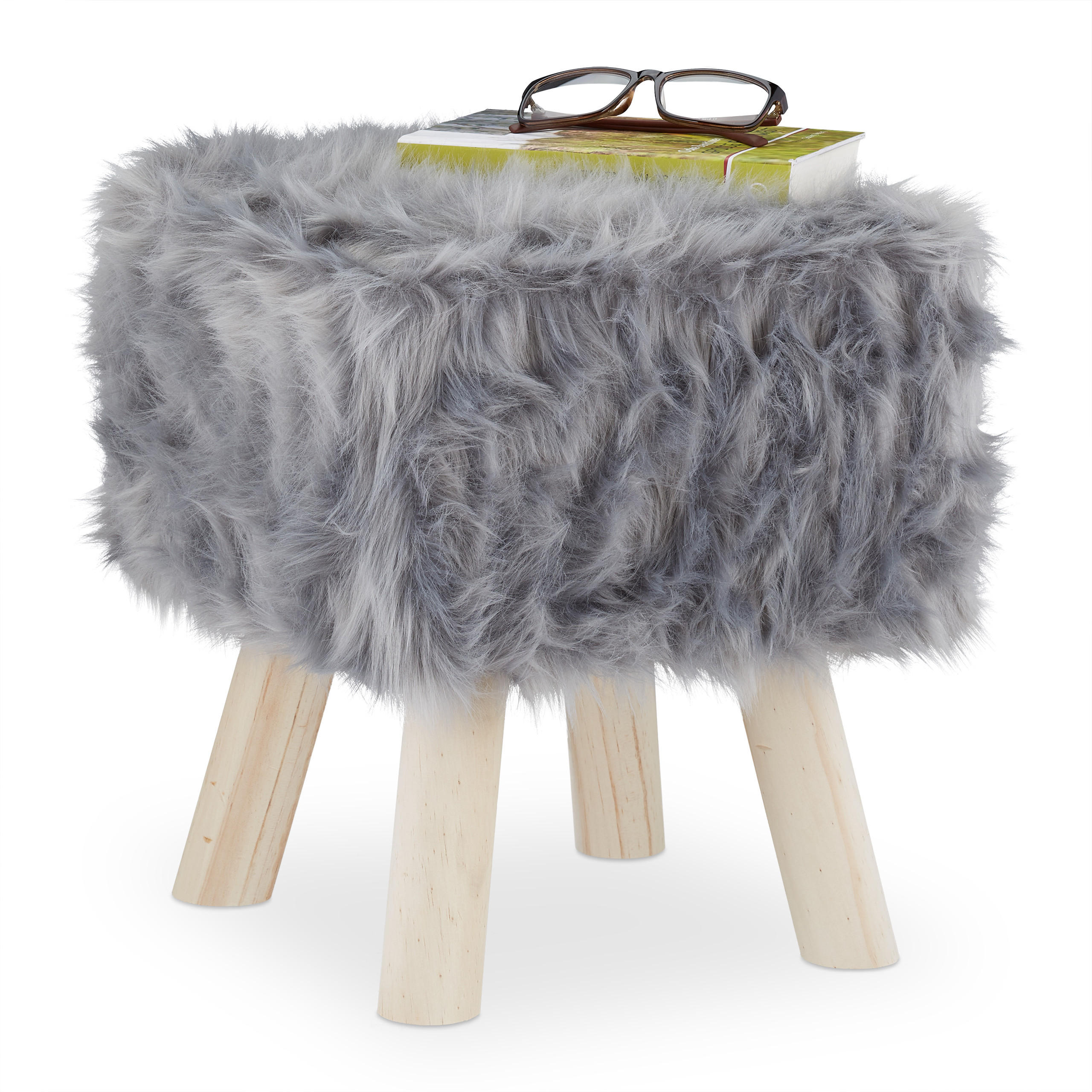 FELLHOCKER - Grau, Holz/Holzwerkstoff (32/37/32cm) - Relaxdays