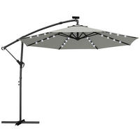 AMPELSCHIRM mit Solar LED aus Polyester Hellgrau Ø300 cm - Hellgrau, Textil/Metall (300/300cm) - Outsunny