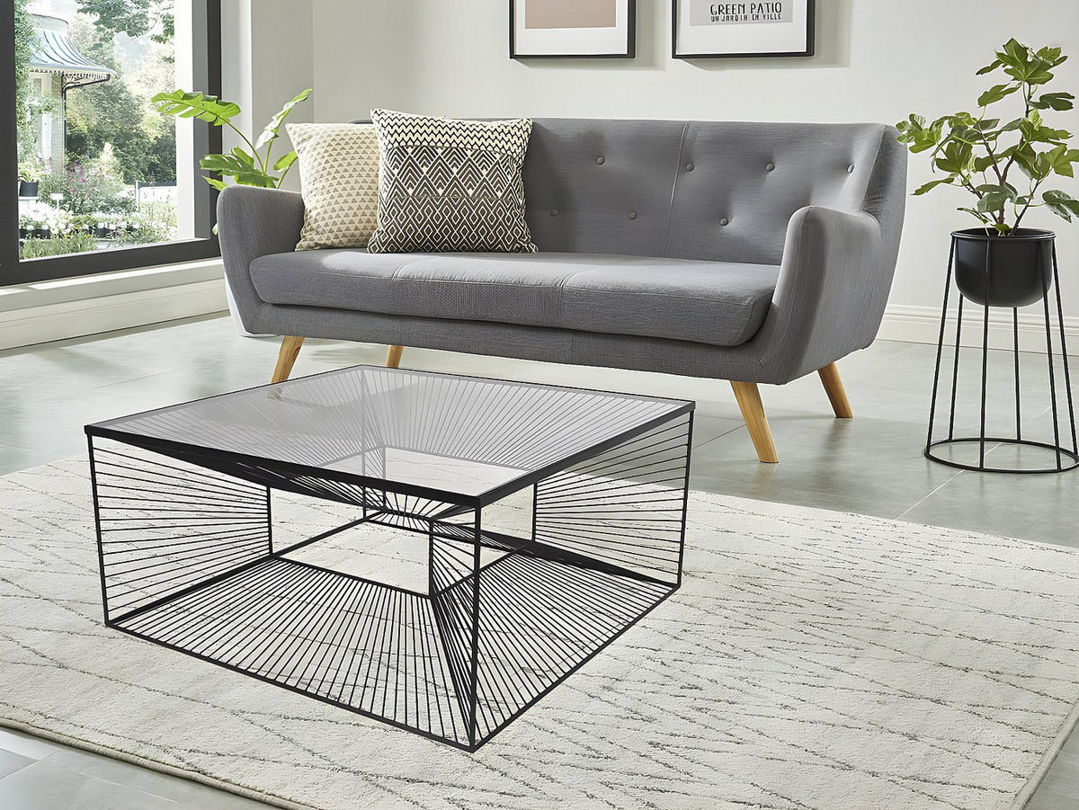 COUCHTISCH - Glas & Metall - Schwarz - CLARENCE - Transparent, Glas (80.5/80.5/38cm) - Vente-Unique