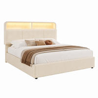 BETT mit Stauraum 140x190 cm Samt Beige mit LED und USB - Beige, Metall (140/190cm) - Meubliv