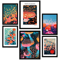 POSTER Set Mit 6 Yayoi Kusama Pilz Wasserblume Japanise A3 & A4 Schwarzer Rahmen - Schwarz, Papier (29/3cm) - Nacnic