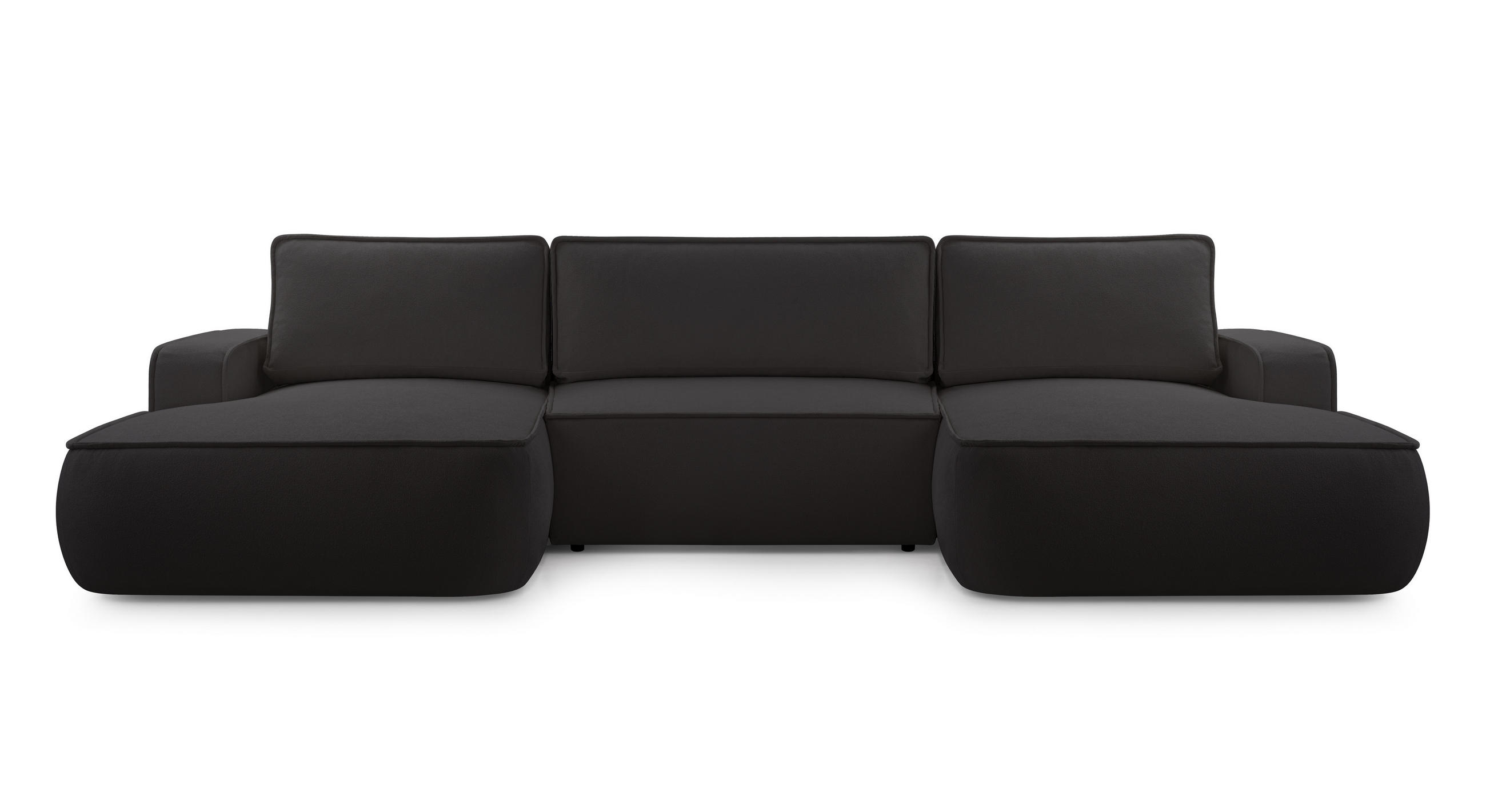 WOHNLANDSCHAFT SOLO Schwarz Boucle-Stoff mit Schlaffunktion - Schwarz, Holz (364/87/168cm) - MASSENO