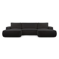 WOHNLANDSCHAFT SOLO Schwarz Boucle-Stoff mit Schlaffunktion - Schwarz, Holz (364/87/168cm) - MASSENO