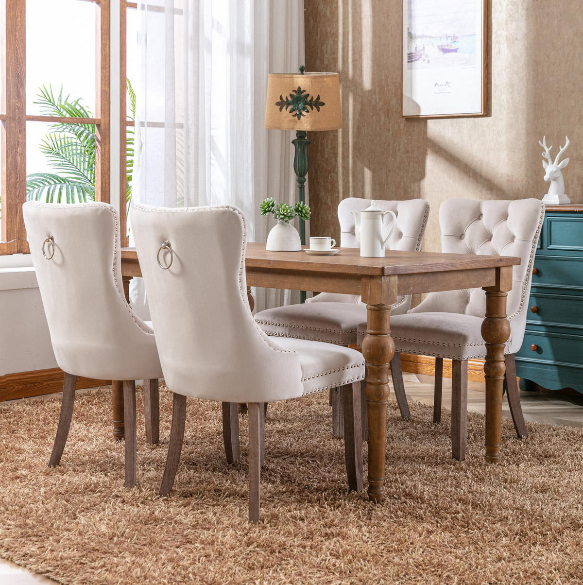 ESSZIMMERSTUHL hohe Rückenlehne Samt Beige - Beige, Holz (50/95/65cm) - Meubliv